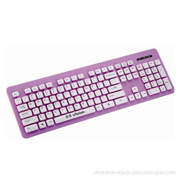Purple Wireless Washable Keyboard, Mini Receiver, Fashion and Colorful Design